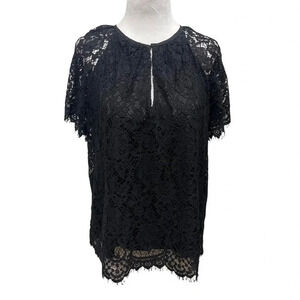 J Crew lace short sleeved blouse. Black, size Small. Perfect for the holidays.